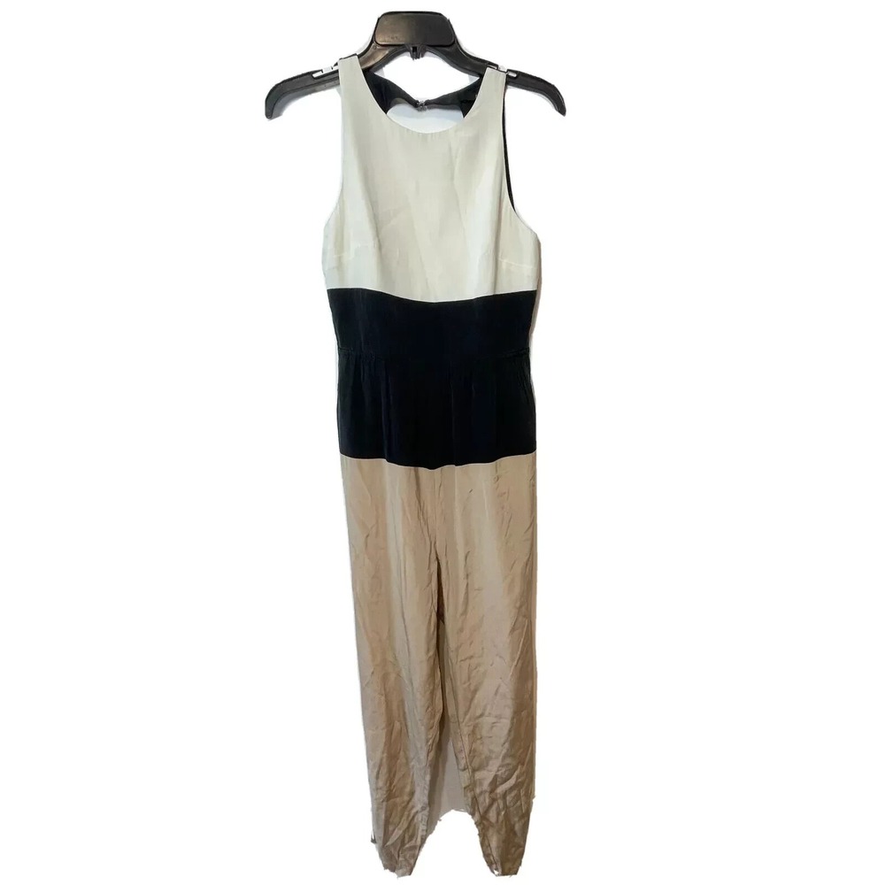 TIBI Sleeveless Jumpsuit Romper Womens Size 4 White Black Silk Open Back Pocket
